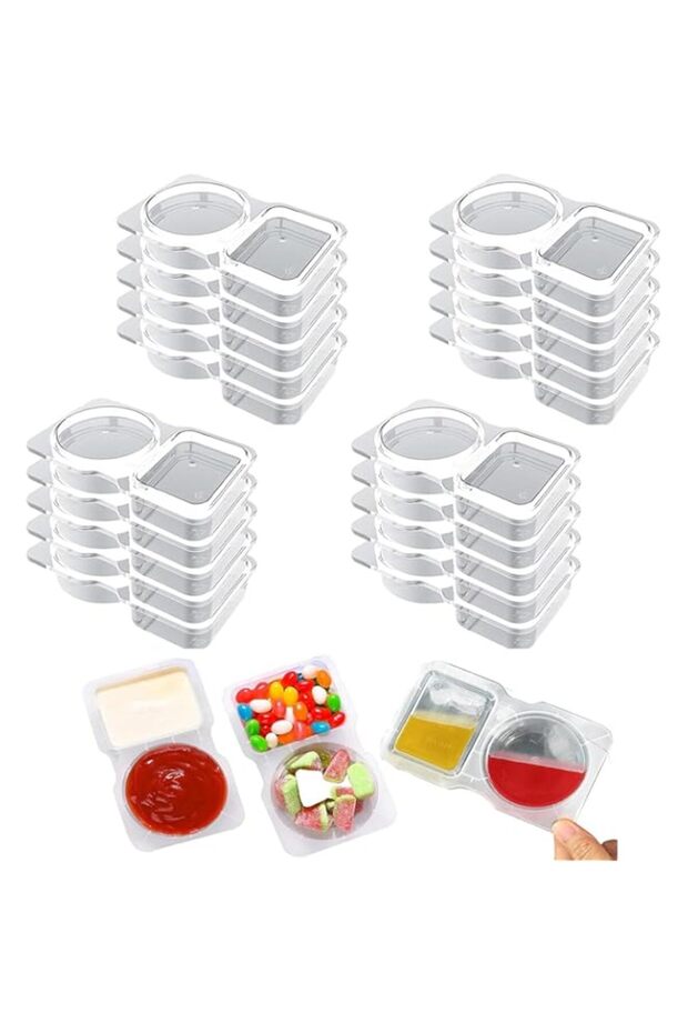Delehehe 20PCS Double Compartment Condiment Container Reusable Snack Container 2 Leakproof Condimen - 1
