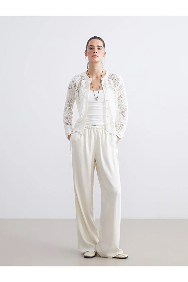 Bisiklet Yaka Ajurlu Kadın Triko Hırka - 1