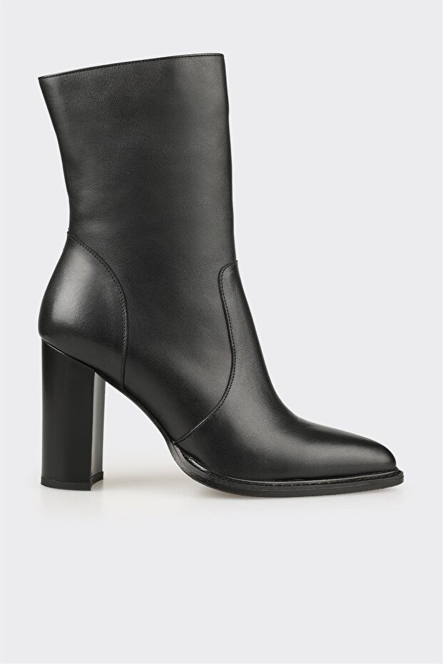 Siyah Deri Kadın Yüksek Topuk Bot - 1