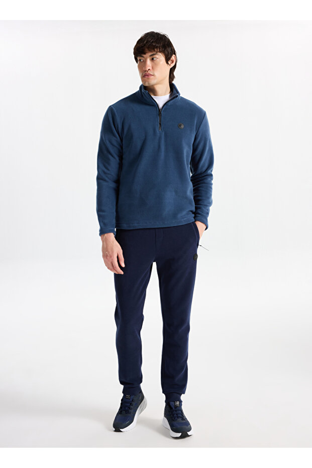 D5WM-SWT3300 İndigo Fermuarlı Yaka Basic Düz Erkek Polar Sweatshırt - 2