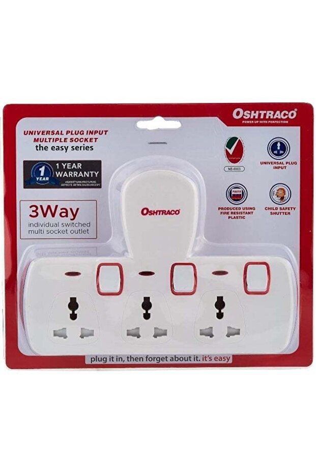 Multi Plug Extension Socket, 3-Way Universal Wall Charger, Individually Switched - 1
