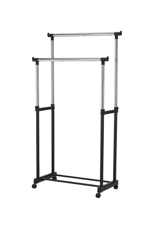 Retractable Metal Double Pole Telescopic Clothes Hanger Black/Silver Medium