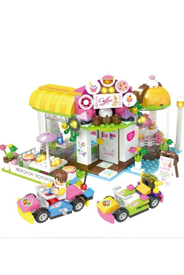 443-Piece Cafe Building Block Set with 3 Characters, Creative Toy Gift for Kids