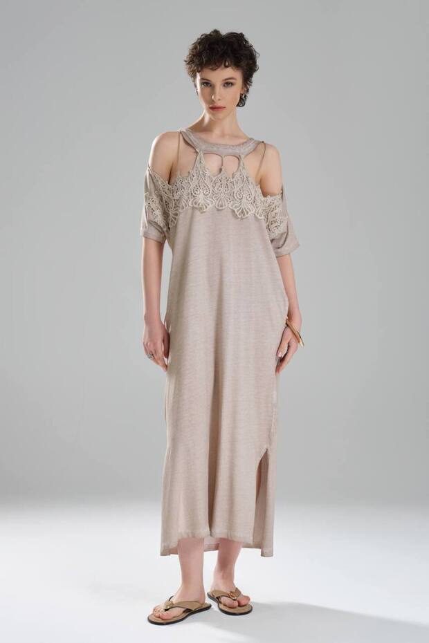 Women's Parçaboya Lace Detailed Design Long Dress