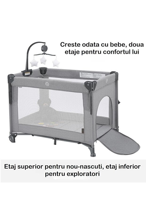 Kiddo™ HUG Foldable Co‑Sleeper Crib with Sliding Side (Light Slate Gray) - 2