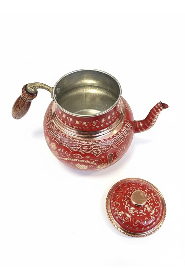 إبريق شاي نحاسي متوسط الحجم باللون الأحمر - 3