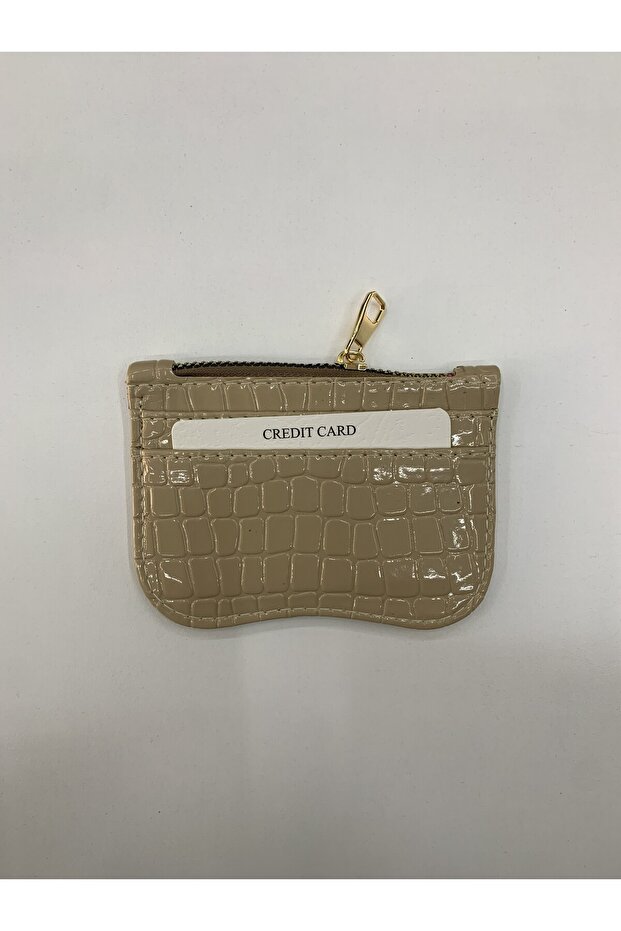 Women's Card Holder Oval Patterned Shiny Crocodile Patterned Faux Leather Card Holder 8X12Cm