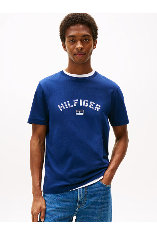 HILFIGER FLOCK TEE Erkek Mavi T-Shirt - MW0MW39357 - 1