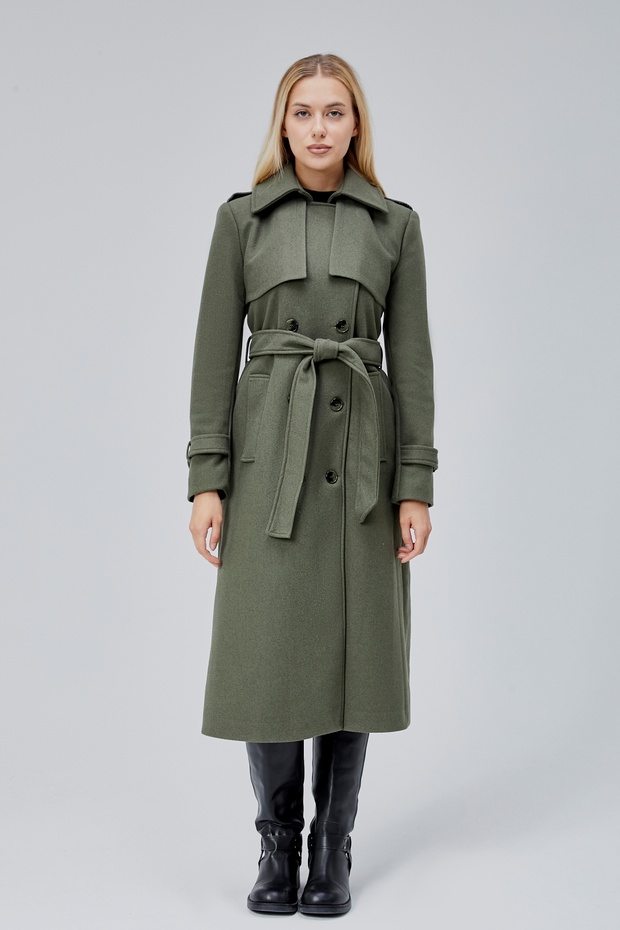 Khaki Regular Windbreaker Detailed Cashmere Coat