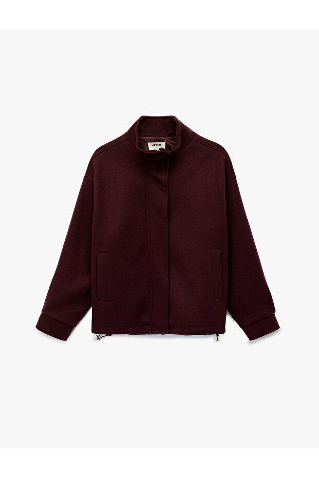 X Melis Ağazat - Long Sleeve Pocketed Zippered Mock Neck Cashmere Coat