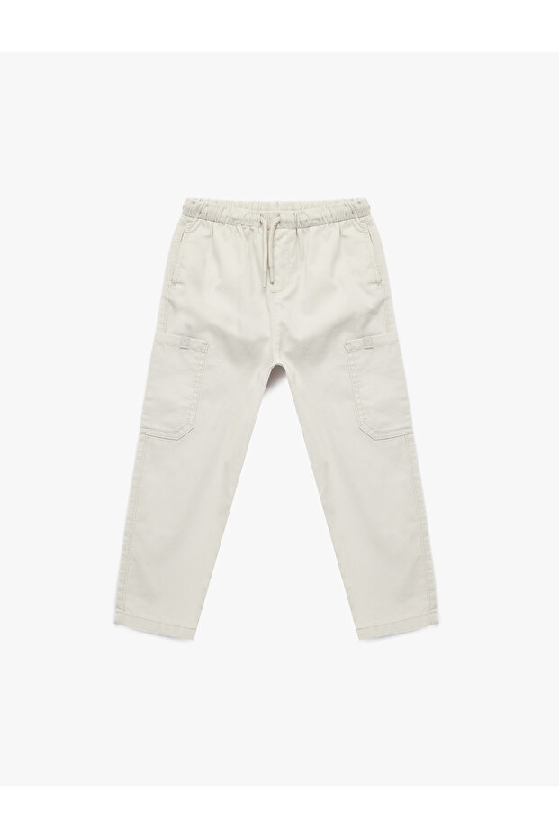 Cotton Trousers with Adjustable Waist, Elasticated Waistband, and Pocket Detail