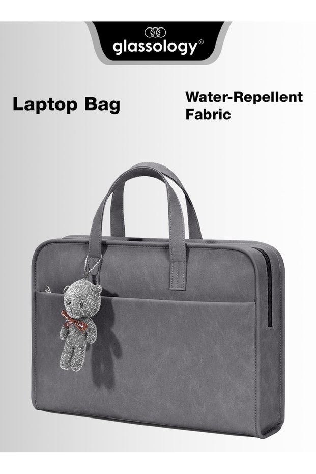 Grey Faux Leather Laptop Bag 15-16" – Stylish & Durable