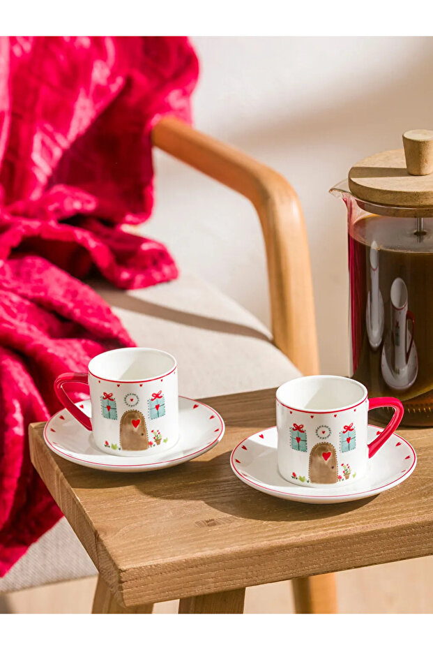 LCW HOME Mixed Christmas Themed 2-Person Porcelain Coffee Cup Set 90 ml