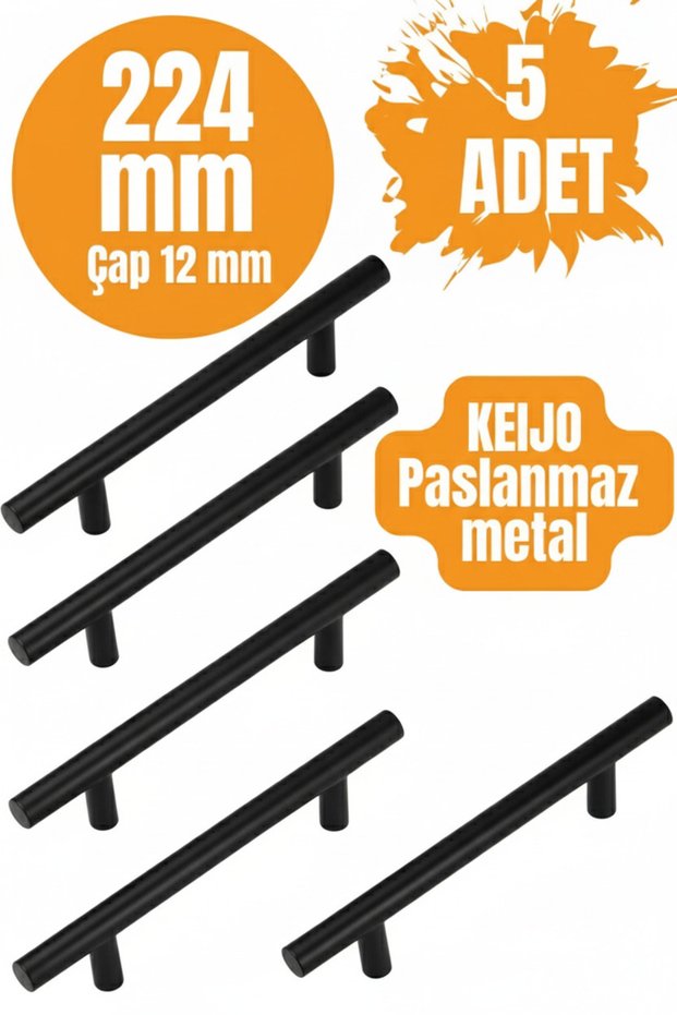 5 Pcs Keijo Black 224mm (22.4 cm between Screw Holes) Stainless Handle (Furniture, Cabinet Handle, Handle Model)