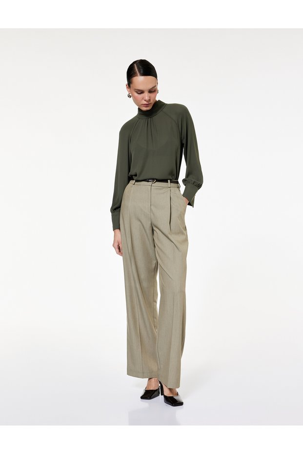 Regular Fit Long Sleeve Mock Neck Draped Blouse