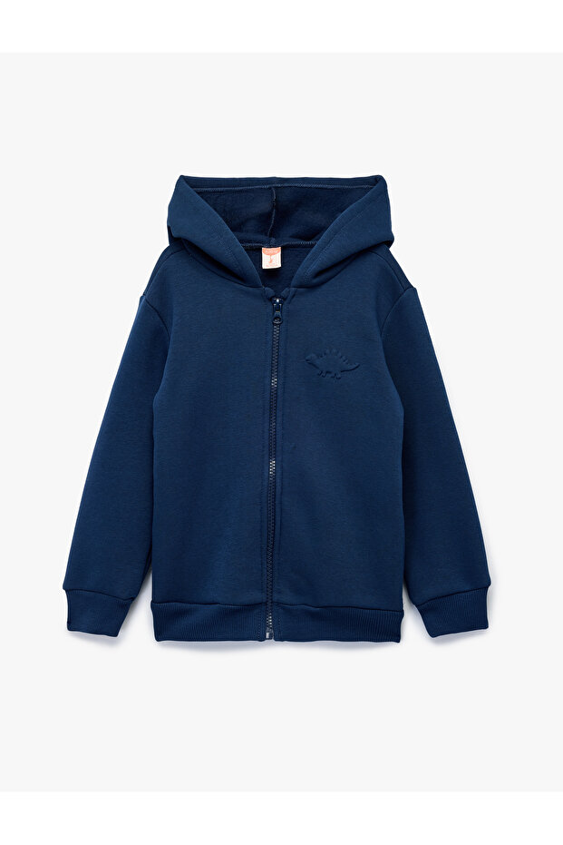Dinosaur Printed Hooded Zippered Sweatshirt with Long Sleeves