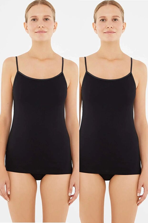 5007 Women's 2-Piece Adjustable String Strap Tank Top-Black