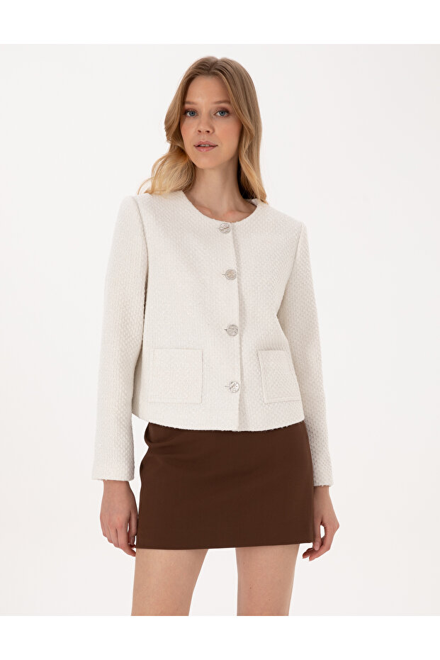 Ecru Crop Top Tweed Jacket 50319417-Vr019