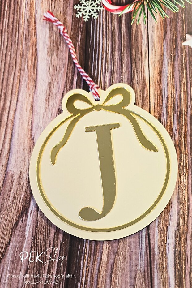Initial Letter Round Model Bow Christmas Tree Ornament - Gold Initial Letter and Bow Design New Year Ornament
