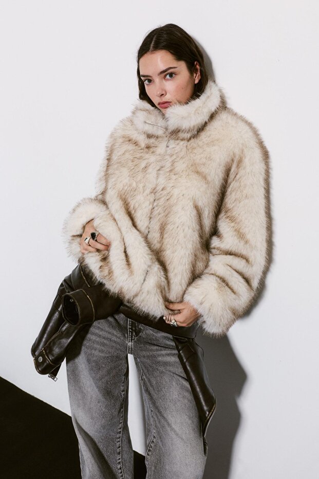Fermuarlı kürk ceket - 5