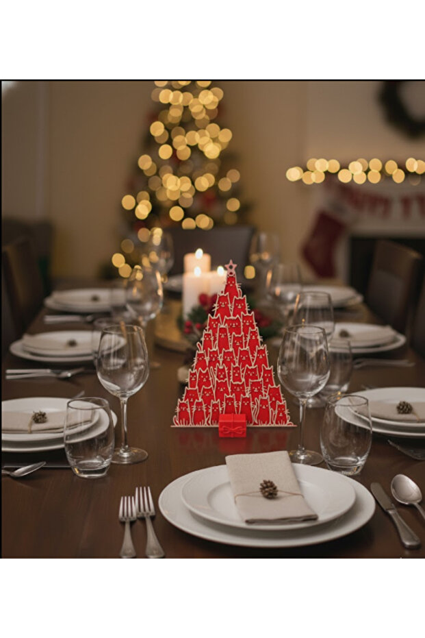 Christmas Cat Pine Table Decor