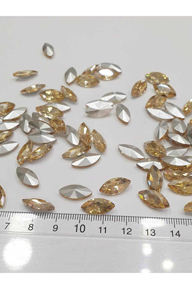 Glue-On Stone - {Curved Back} Gold Shuttle 7X15Mm (100 Pcs)