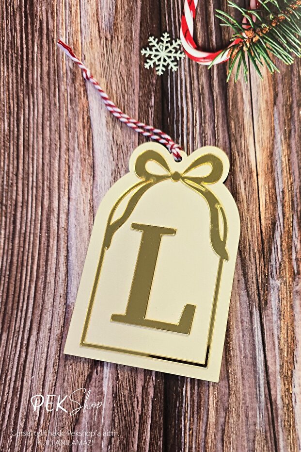 Initial Letter Window Model Bow Christmas Tree Ornament - Gold Initial Letter and Bow Design New Year Ornament