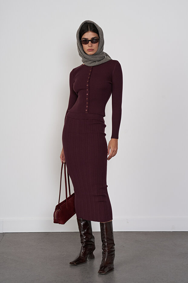 Düğmeli Triko Bluz - 1