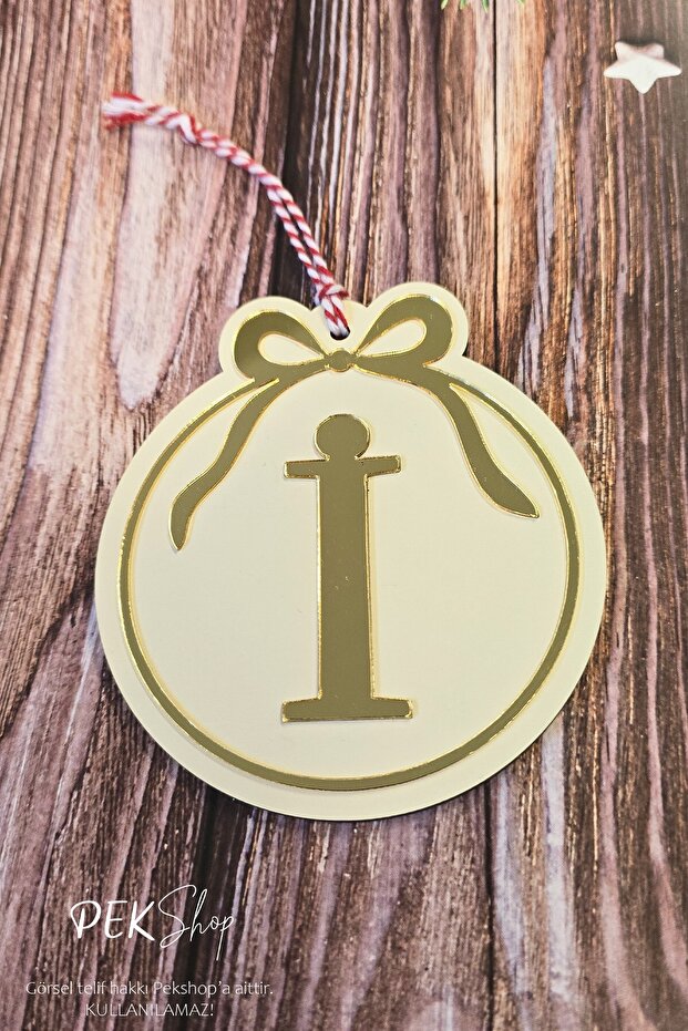 Initial Letter Round Model Bow Christmas Tree Ornament - Gold Initial Letter and Bow Design New Year Ornament