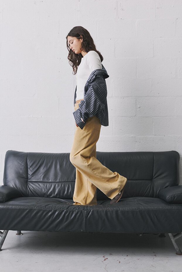 Kadife geniş paça pantolon - 1