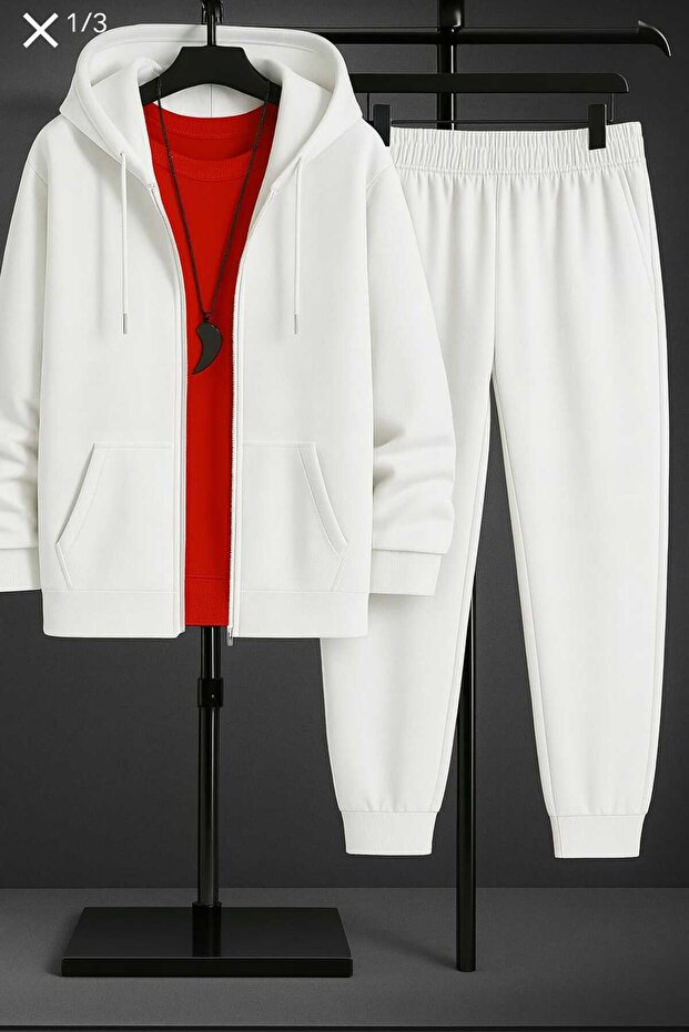 Hooded Jacket-Sweatpants-Sweatshirt 3-Piece Set