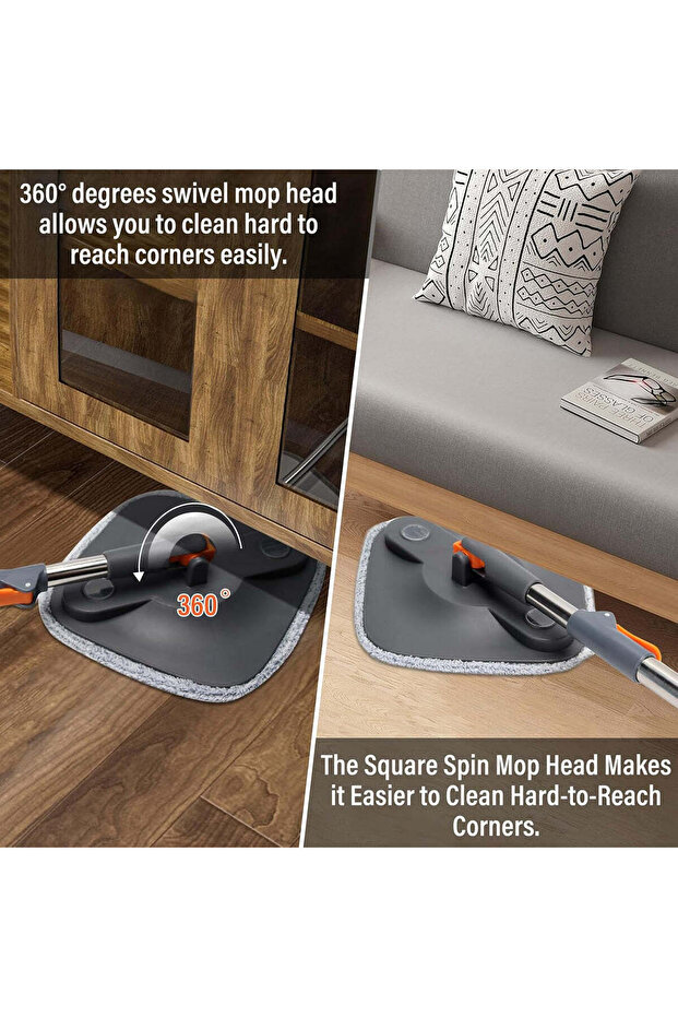 Spin Mop and Bucket Set with 3 macrofibre Replaceable Mop Pads - 5