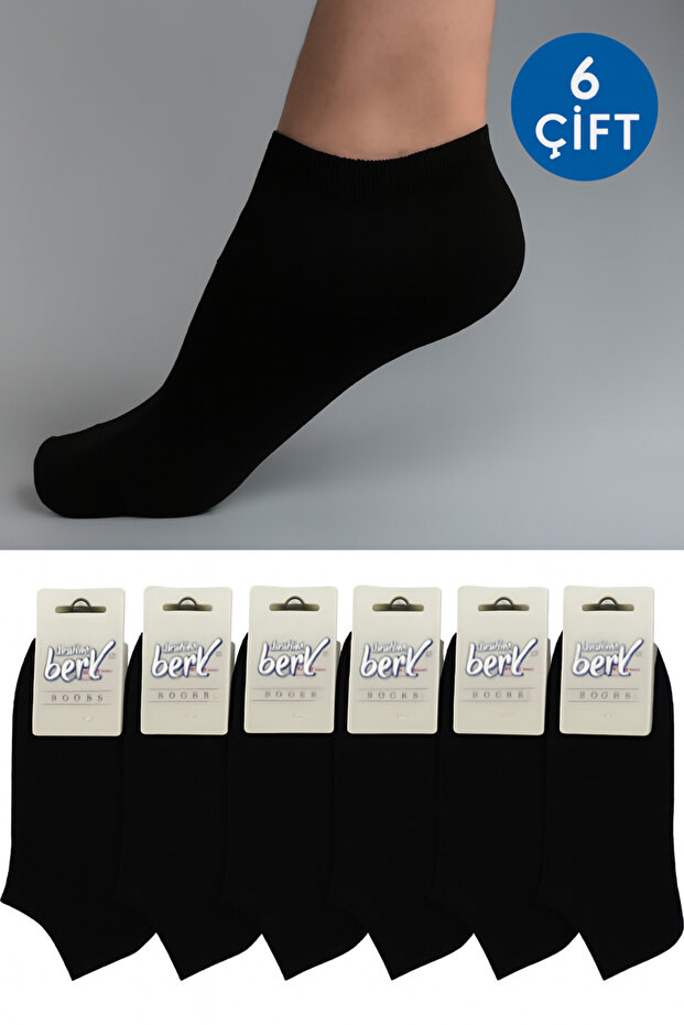 6 Pairs of Unisex Black Terry Bootie Socks - Comfortable and Short Ankle Length