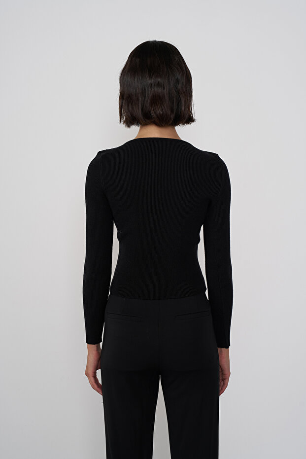 Düğmeli Triko Bluz - 4