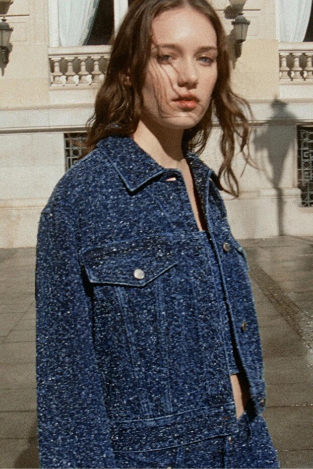 Dokulu denim ceket - 1