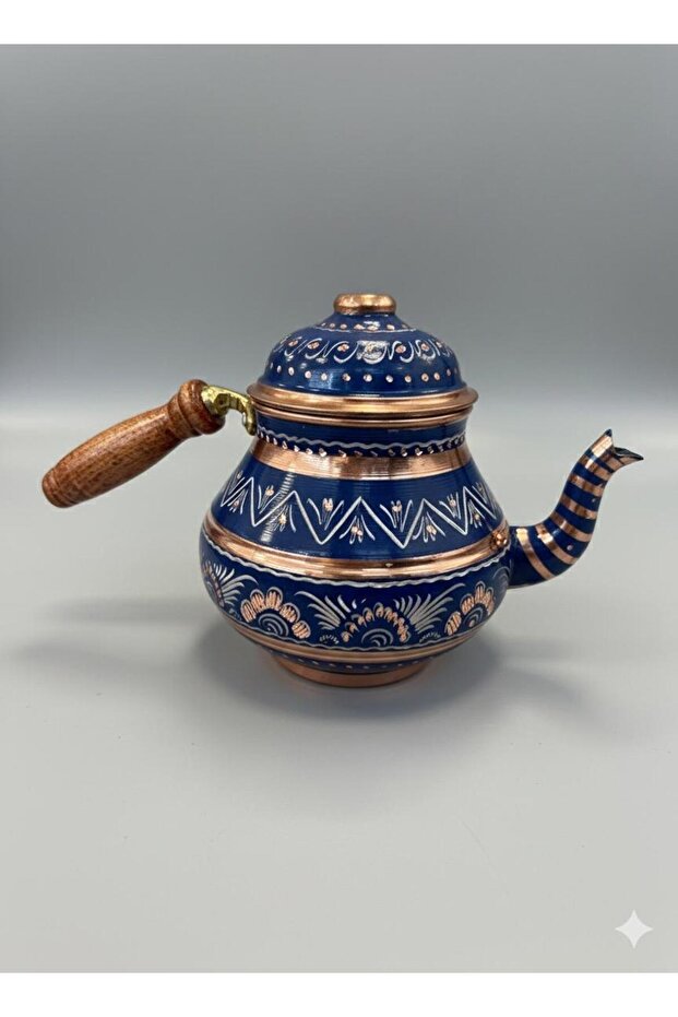 إبريق شاي نحاسي متوسط الحجم باللون الأزرق - 2