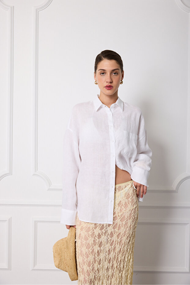 %100 Keten Basic Gömlek - 3