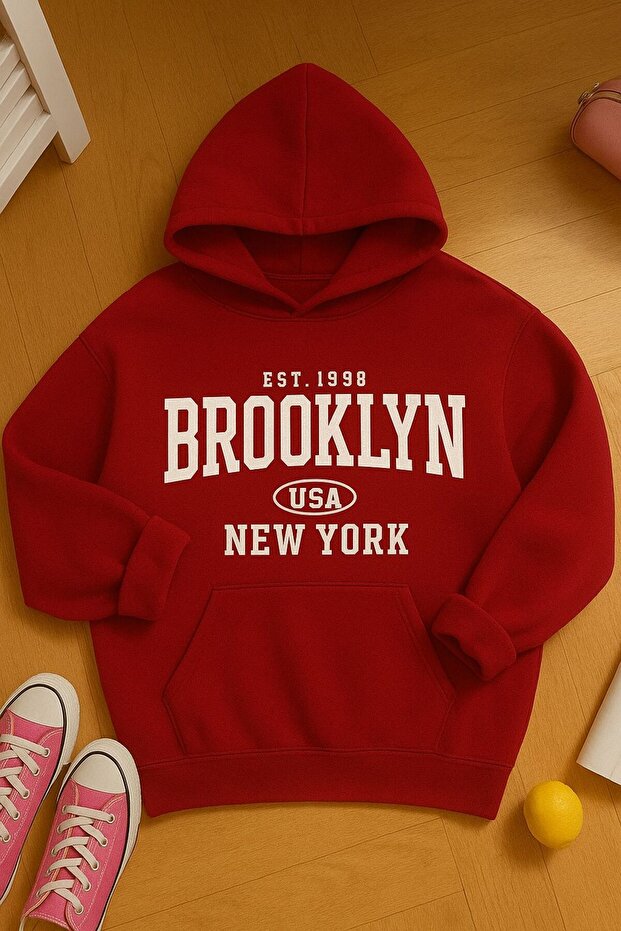 Est.1998 Brooklyn Printed Oversize Hooded Sweatshirt