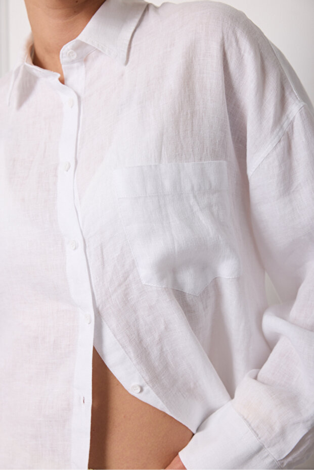 %100 Keten Basic Gömlek - 4