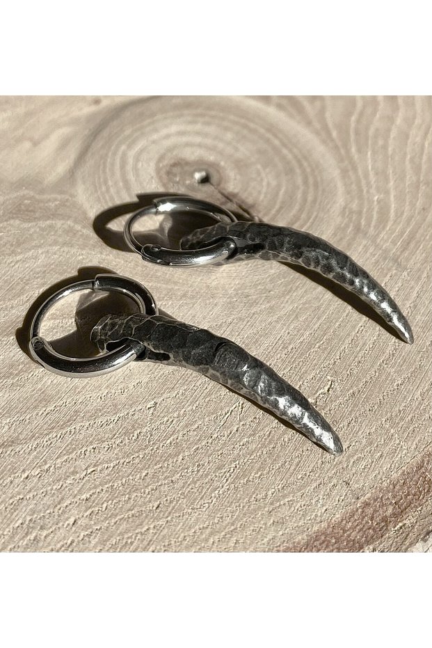 Engraved Horn Pendant Hoop Earrings S+ Quality 316L Stainless & Tarnish-Free Steel Earrings Pair