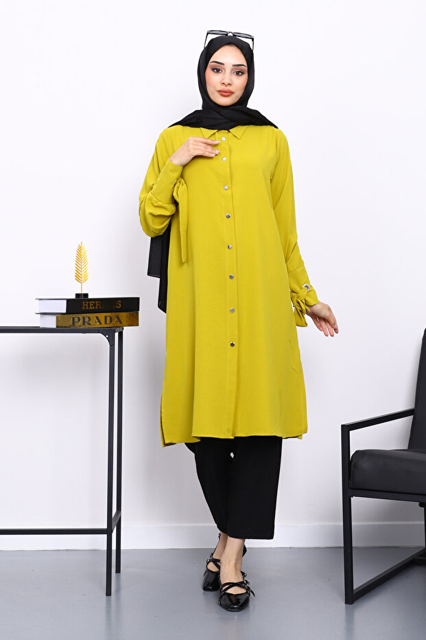 Oil Green Sleeve Tie Tunic