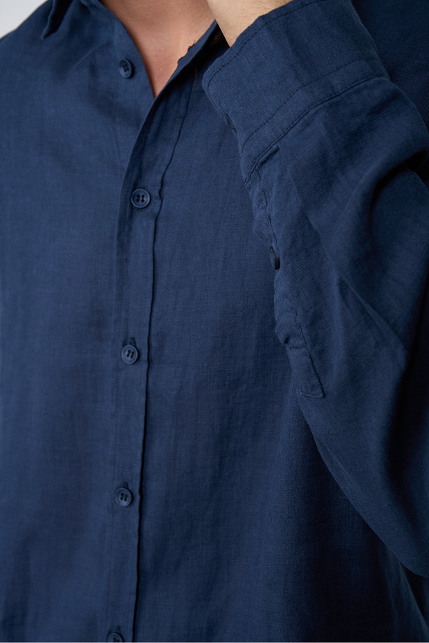 %100 Keten Basic Gömlek - 3