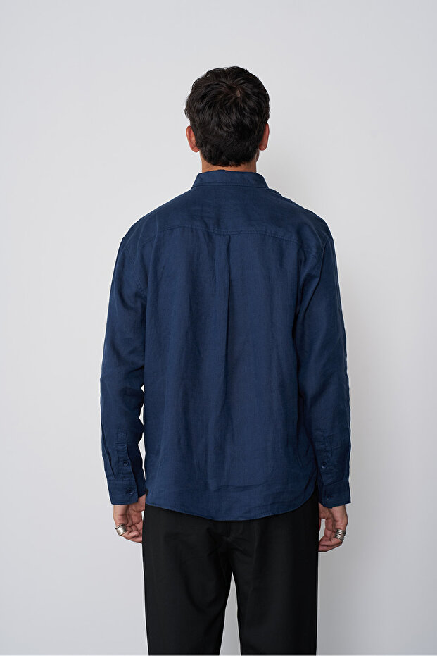 %100 Keten Basic Gömlek - 4