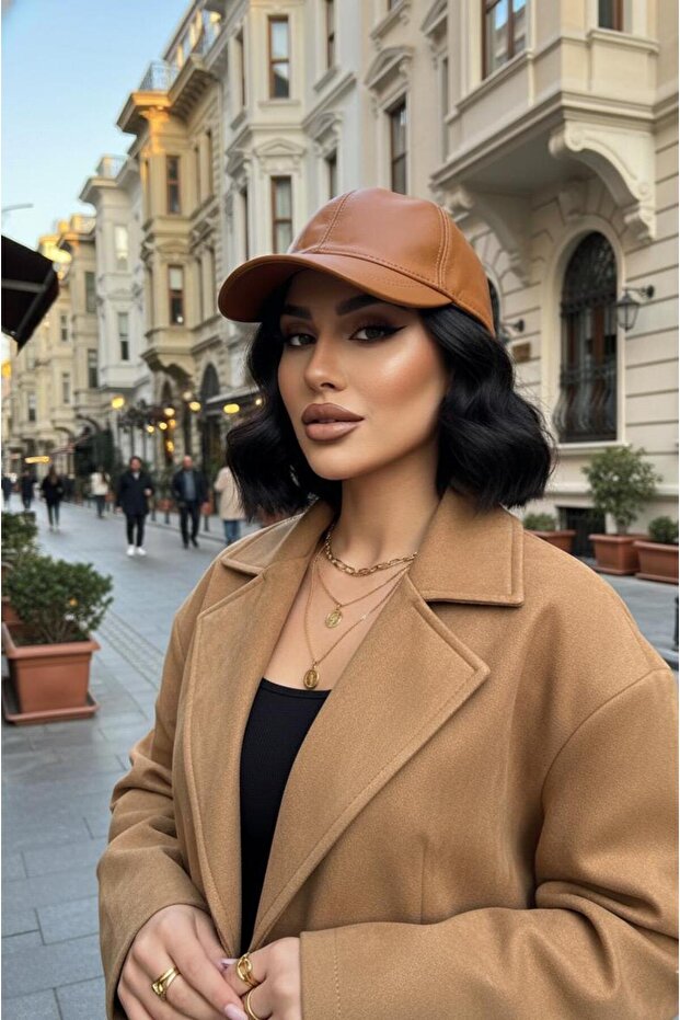 قبعة جلدية أصلية للجنسين بلون أسمر
