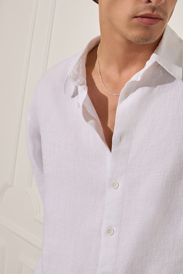 %100 Keten Oversize Gömlek - 3