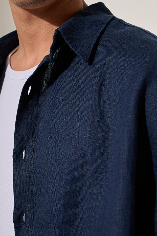 %100 Keten Oversize Gömlek - 3