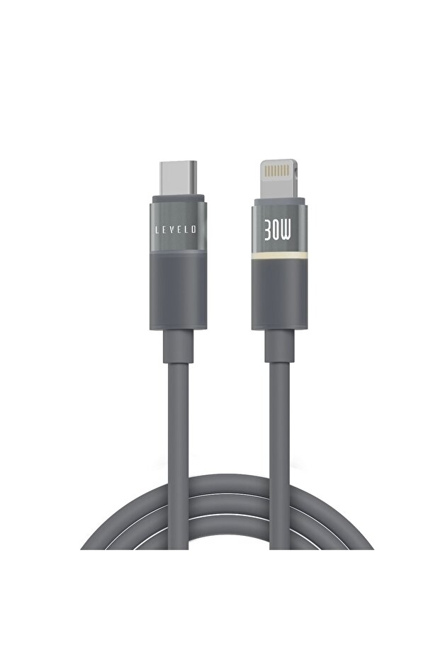 Luno USB-C to Lightning Cable, 30W Power Delivery, 1m, 480Mbps, Silicone, Smokey Gray