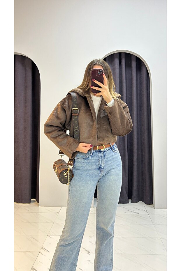 Crop Kürk Ceket - 6