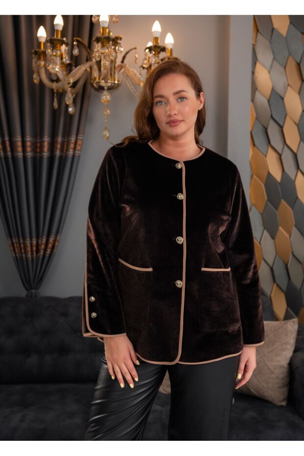 Large Size Goose down Piped Detail Jacket