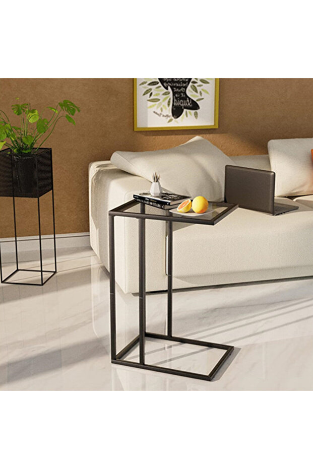 Glass Side Table End Table Living Room C Shaped Table for Sofa Couch and Large Desktop C Table - 3